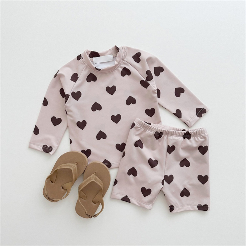 2pcs Baby Boy/Girl Love Long Sleeve Split Swimsuit with Pant Set