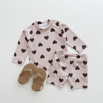 2pcs Baby Boy/Girl Love Long Sleeve Split Swimsuit with Pant Set