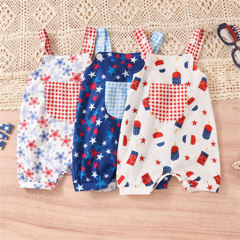 Baby Girl Independence Day Flower/Ice-cream/Star Sling Sleeveless Bodysuit