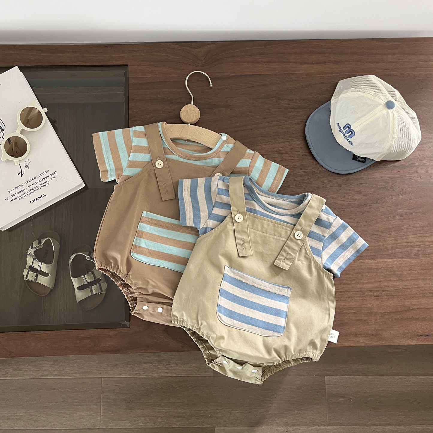 Baby Boy Two-pieces Sling-back Streak Romper