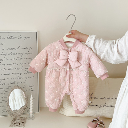 Baby Pink Bow Tie Padded Romper