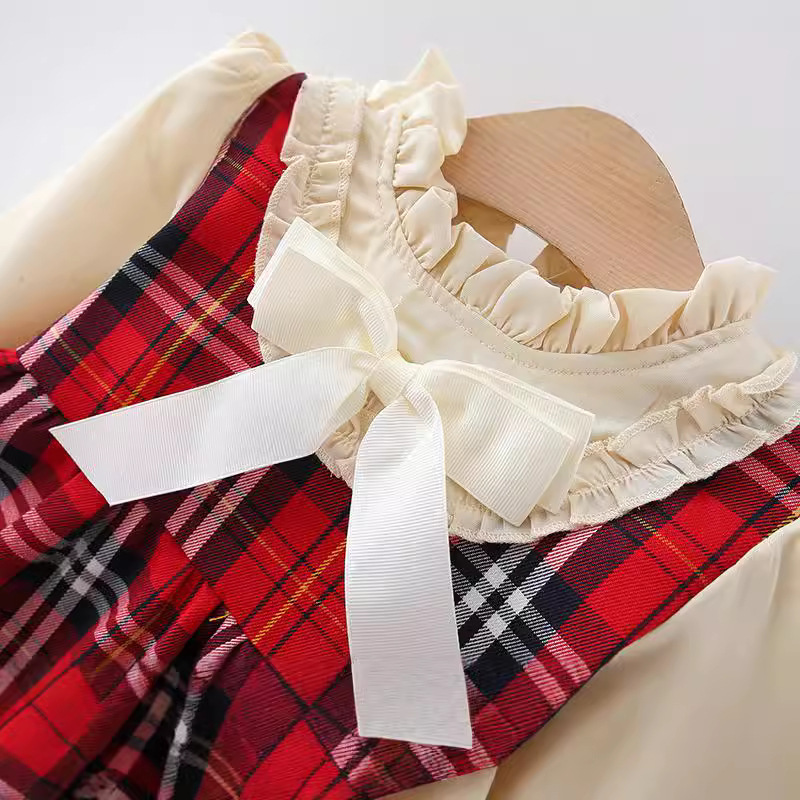 Baby Girl Patchwork False Two Piece Plaid Dress