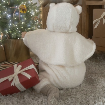 Baby Plush Thickened Bodysuit with Bear Cape Set