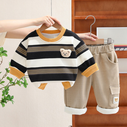 Baby Crew Shirt Thin Fleece Casual Two Piece Set