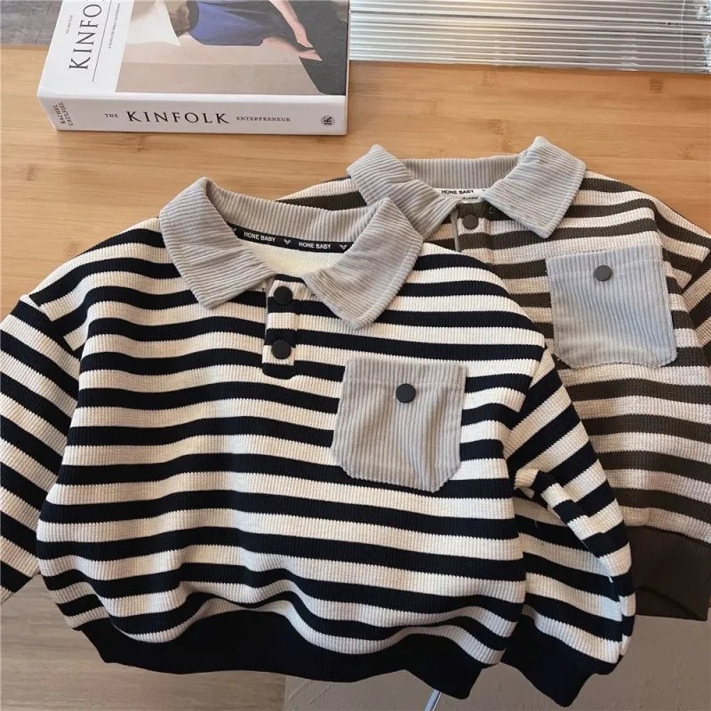 Baby Stripe One Piece Fleece Polo Shirt
