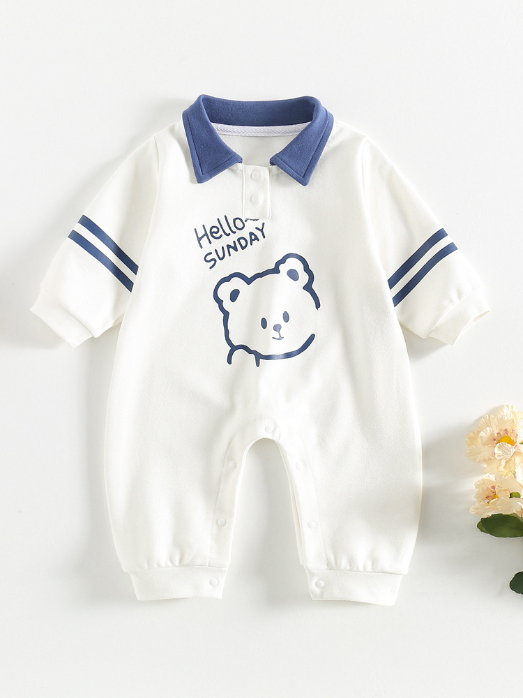 Bear Cartoon Single Layer Long Sleeve Romper