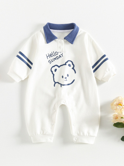 Bear Cartoon Single Layer Long Sleeve Romper