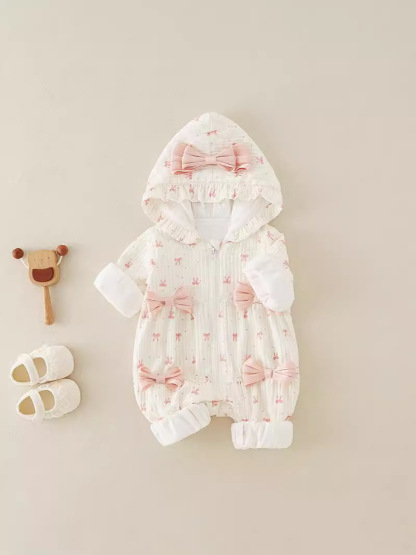 Baby Girl Pink Princess Bow Tie WIth Hat Romper