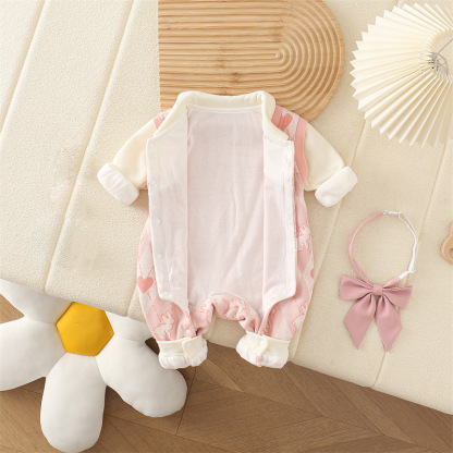 Baby Girl Bunny Heart Pattern with Bow Tie Romper