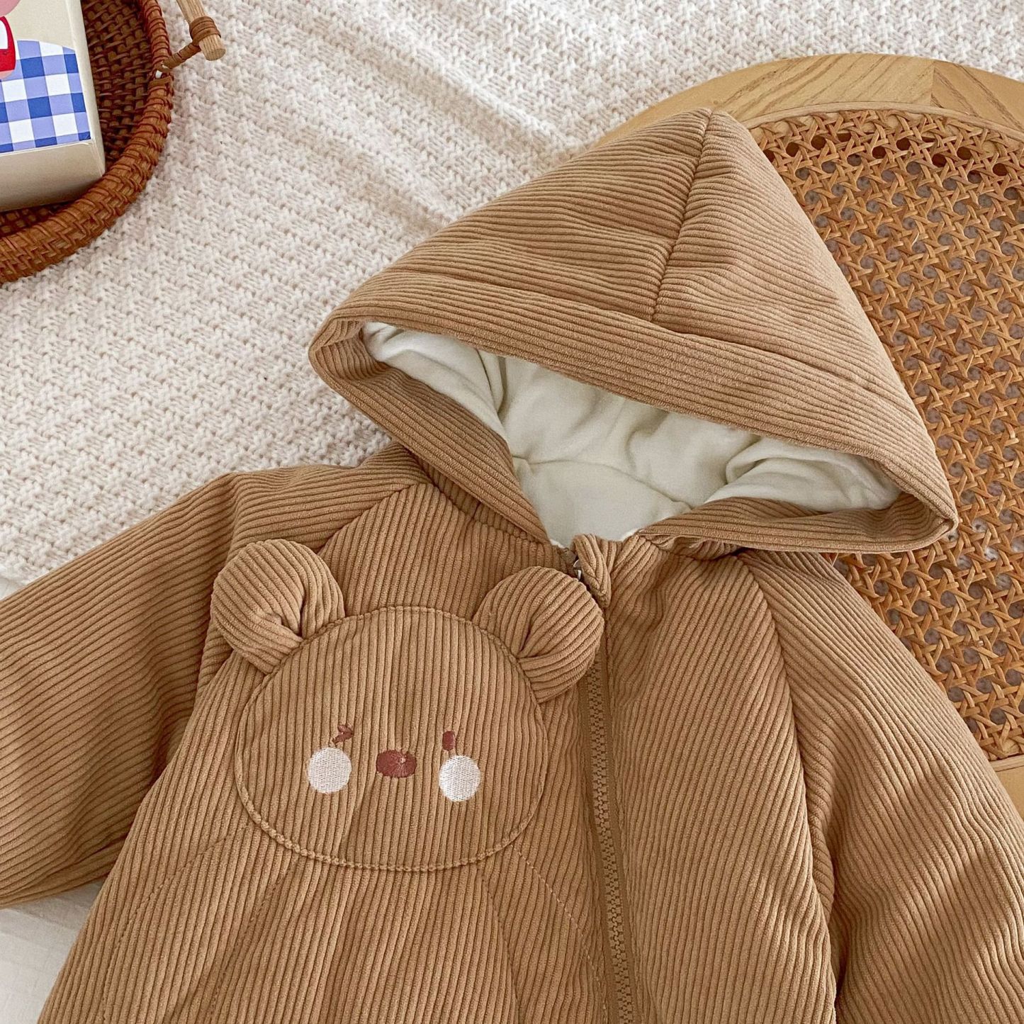 Baby Bear Corduroy Sandwich Cotton With Hat Romper