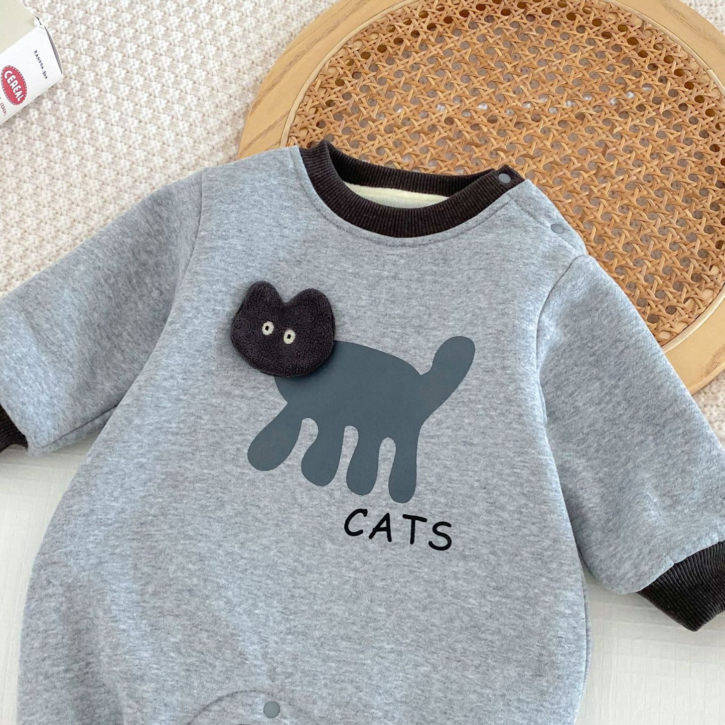 Baby Boy Cartoon Cat Padded Romper