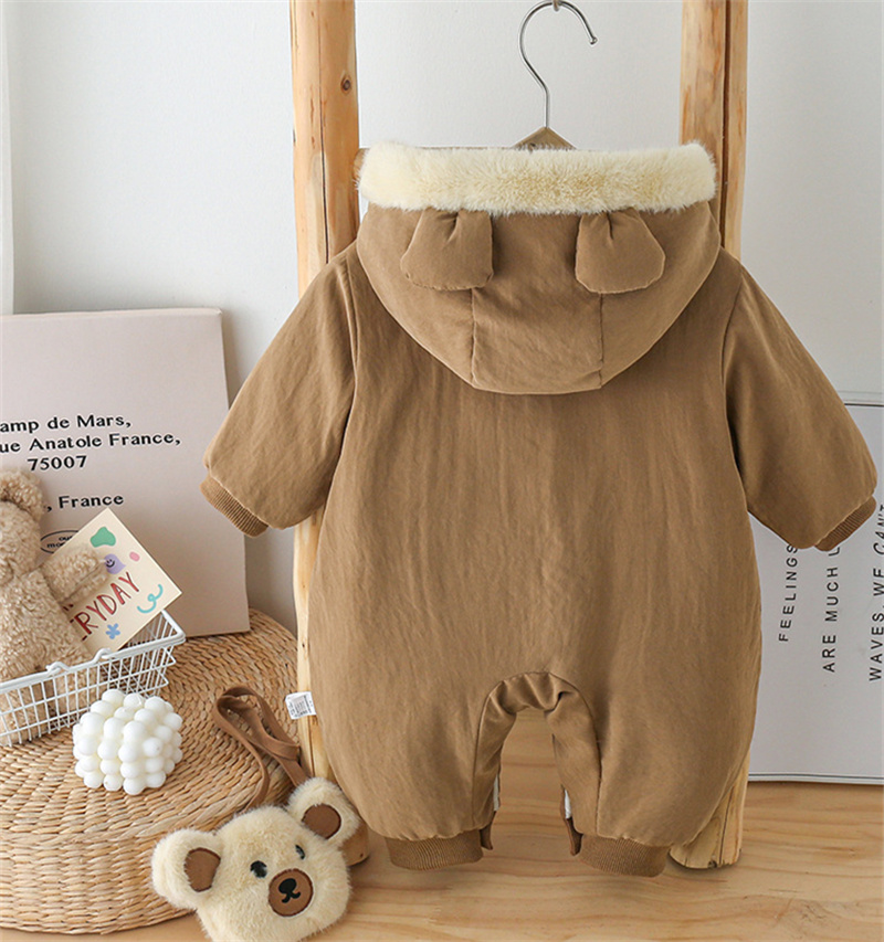 Baby Cartoon Cute Bear Padded Cotton Hooded With Bag Romper