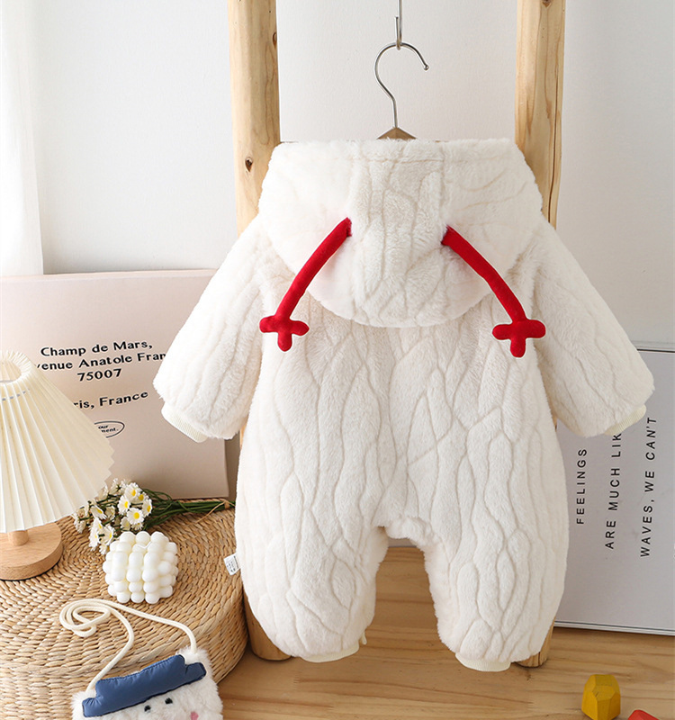 Baby Cartoon Cute Snowman Antlers Thickened And Padded With Bag Romper
