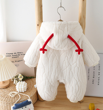 Baby Cartoon Cute Snowman Antlers Thickened And Padded With Bag Romper