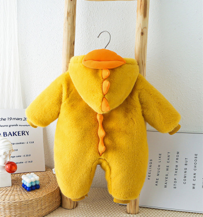 Baby Cartoon Cute Chick Padded Cotton Hooded Romper