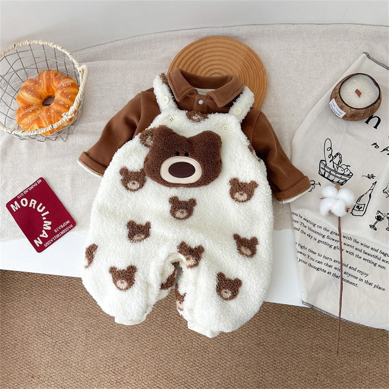 Baby Cute Cute Bear Bib With T-shirt Romper Set