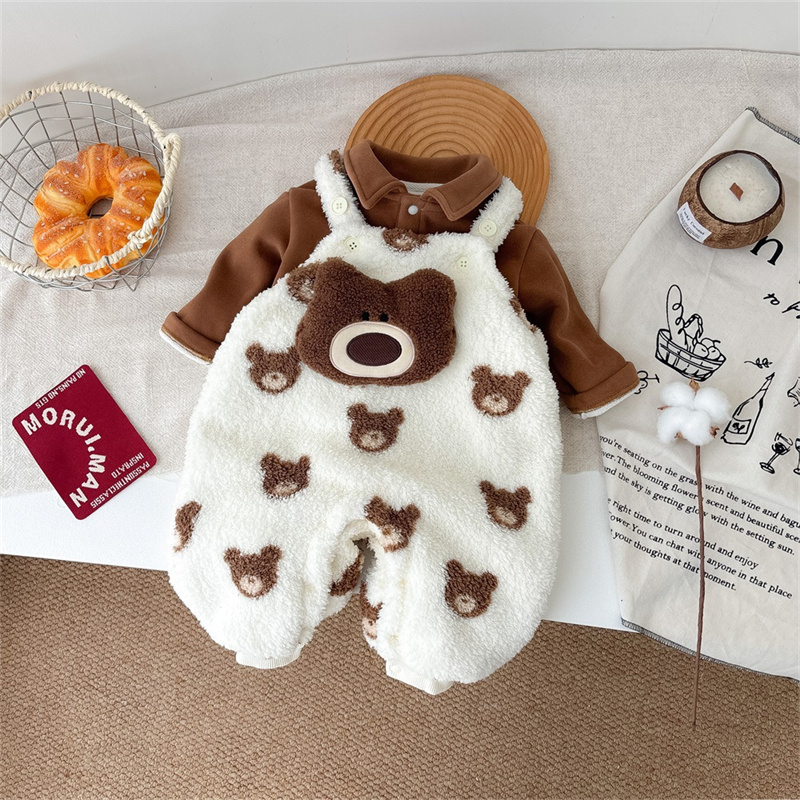 Baby Cute Cute Bear Bib With T-shirt Romper Set