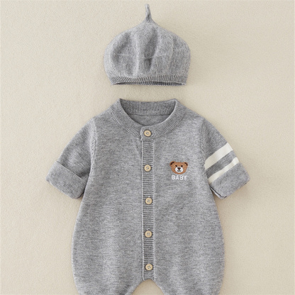 2pcs Baby Cute Cute Bear Knitted With Hat Long Sleeve Romper
