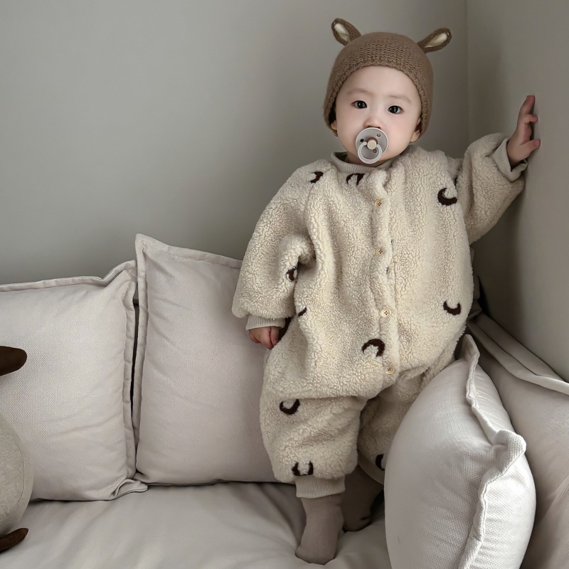 Baby Cute Moon Embroidery Padded Warmth Romper