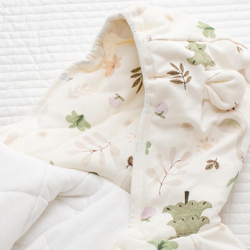 Baby Cute Ink Garden Print Thickened Hooded Cotton Coat Romper