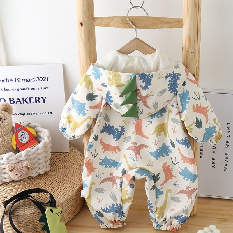 Baby Boy Cute Dinosaur Print Hoodie Romper