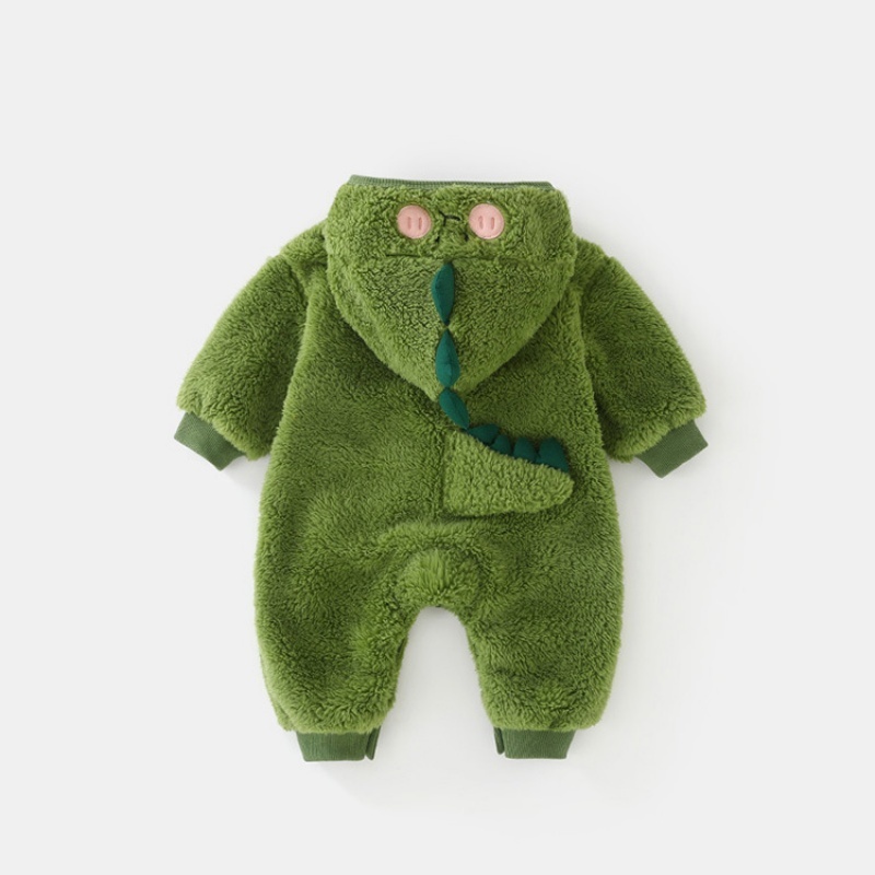 Baby Double Sided Plush Green Baby Dinosaur Long Sleeve Romper