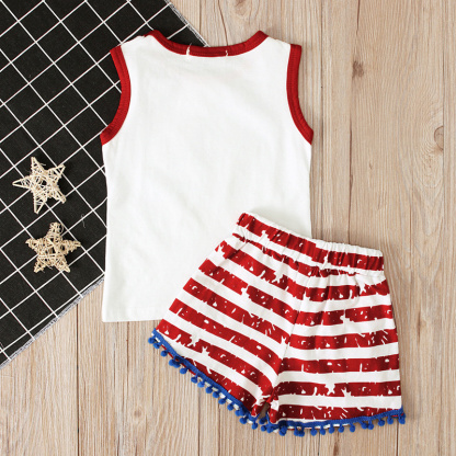 2pcs Baby Girl American Independence Day Unicorn Stripe Sleeveless T-shirt with Pant Set