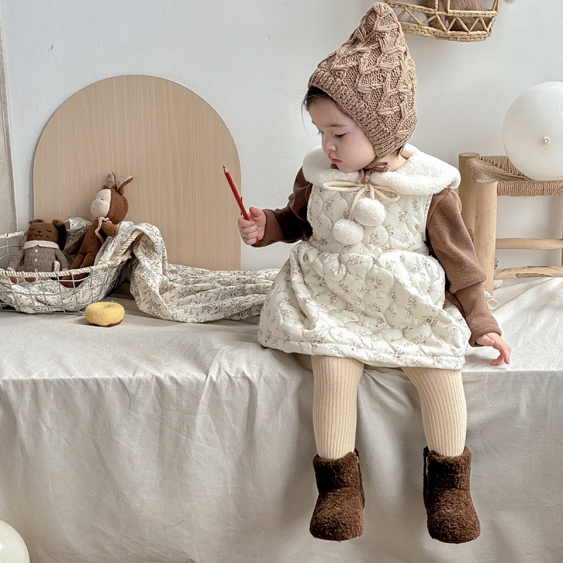 Baby Girl Floral Cotton Tank Dress and Thickened Padded Peplum Bottom Shirt