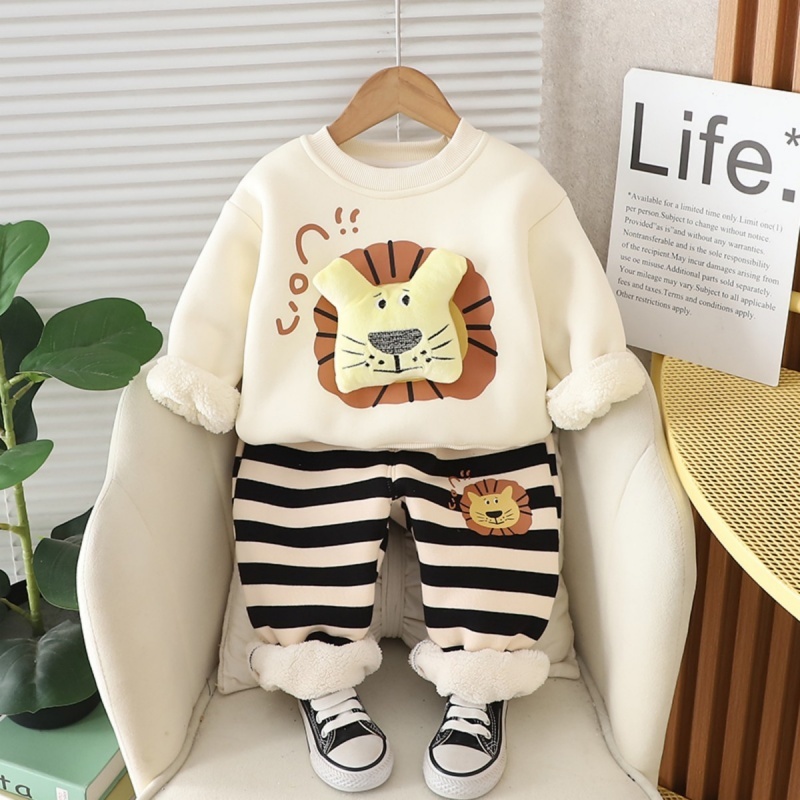2pcs Baby Boy Thickened and Velveteen Cute Little Lion Set