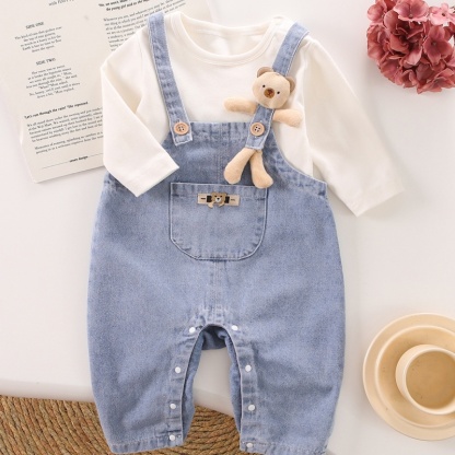 2pcs Baby Boy/Girl Cute Bear Bunny Denim Long Sleeve Romper Set