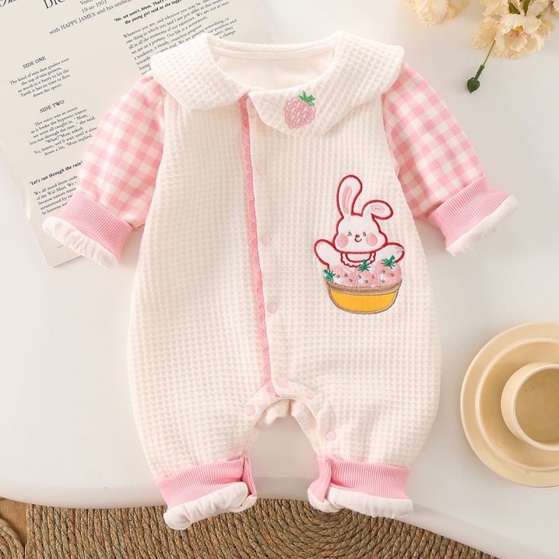 Baby Girl Cute Fluffy Rabbit Padded Fleece Double Layer Long Sleeve Ro