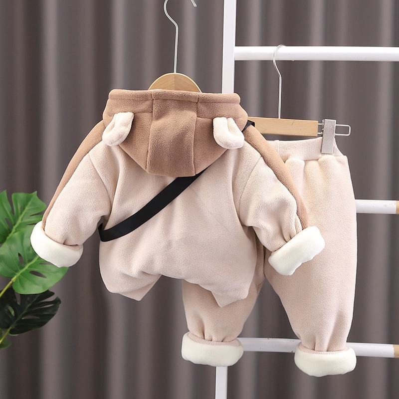 2pcs Baby Boy/Girl Bear Thickened Hooded with Bear Bag Set