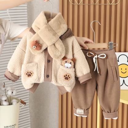 2pcs Baby Boy/Girl Bear Thickened Hooded with Scarf Set