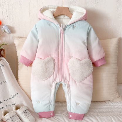 Baby Girl Thickened Gradient Love Hood Romper