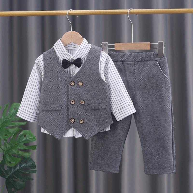 3pcs Baby Boy Bow Tie Vest Suit