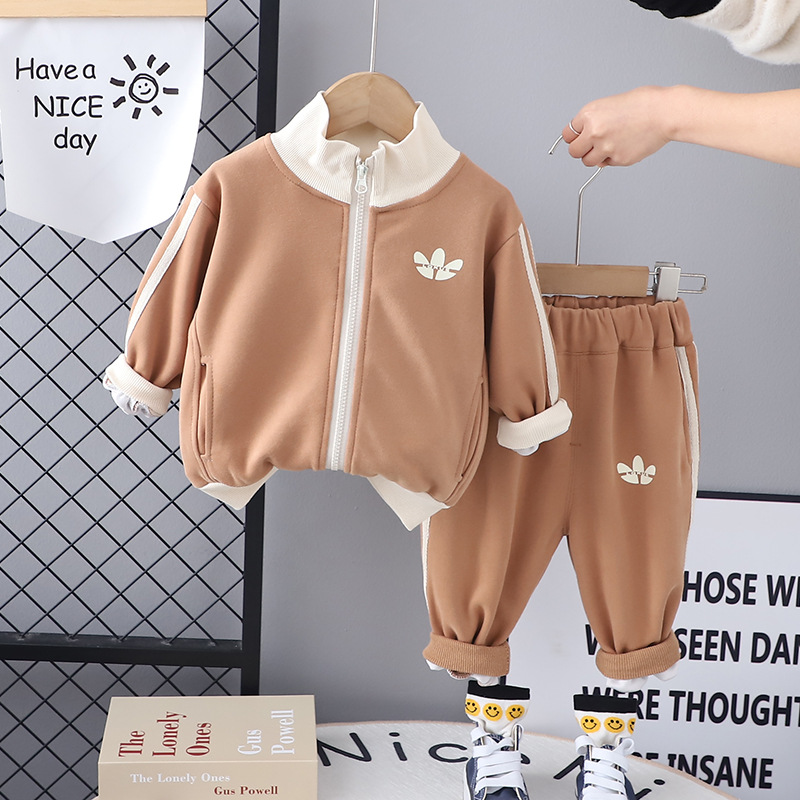 2pcs Baby Boy Cardigan Zip Casual Long Sleeve Set