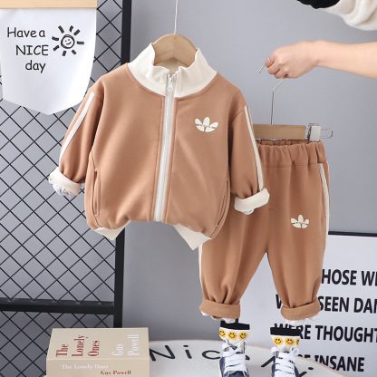 2pcs Baby Boy Cardigan Zip Casual Long Sleeve Set