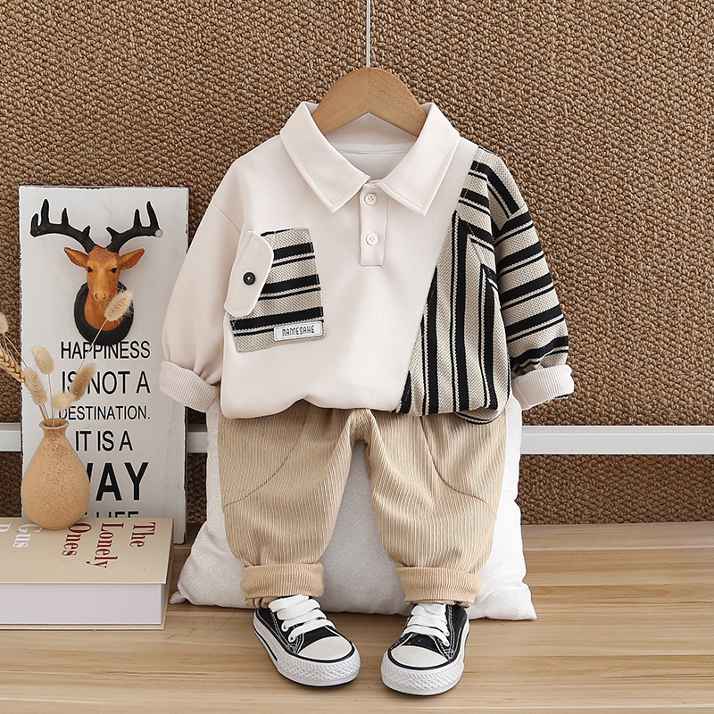 2pcs Baby Boy Striped Patchwork Set