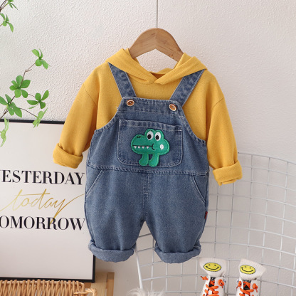 2pcs Baby Boy Hooded Sweatshirt Bib Pants Set