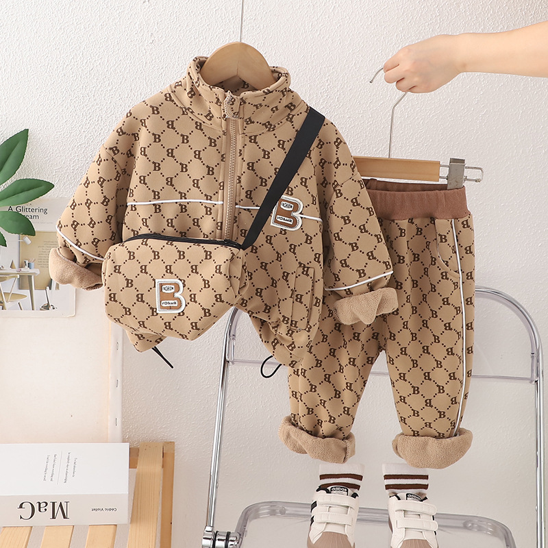 2pcs Baby Boy Collar Zip Padded With Bag Set