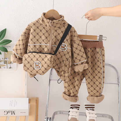 2pcs Baby Boy Collar Zip Padded With Bag Set