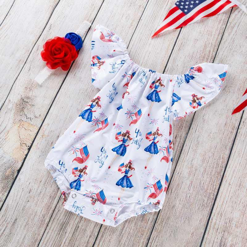 Baby Girl American Independence Day Ice cream Flysleeve Bodysuit
