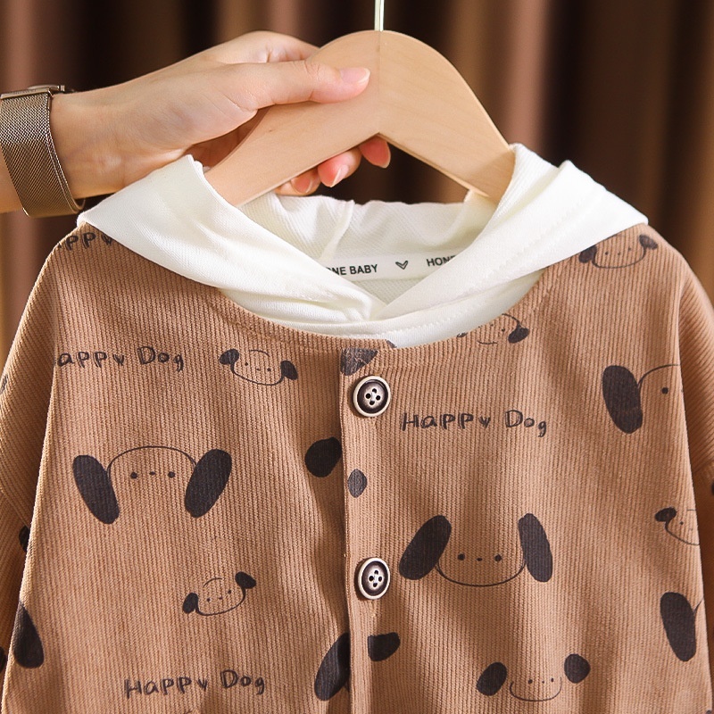 3pcs Baby Boy Puppy Sweatshirt Set