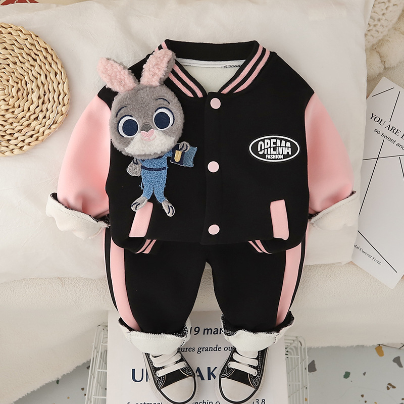 Baby Girl Cute Fluffy Rabbit Padded Fleece Double Layer Long Sleeve Ro