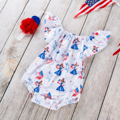 Baby Girl American Independence Day Ice cream Flysleeve Bodysuit