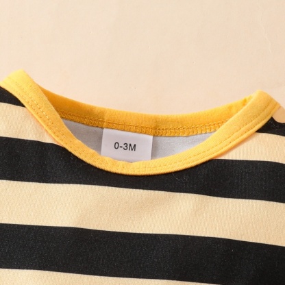 2pcs Cute Bee Striped Long Sleeve Bodysuit + Embroidered Back Dress Set