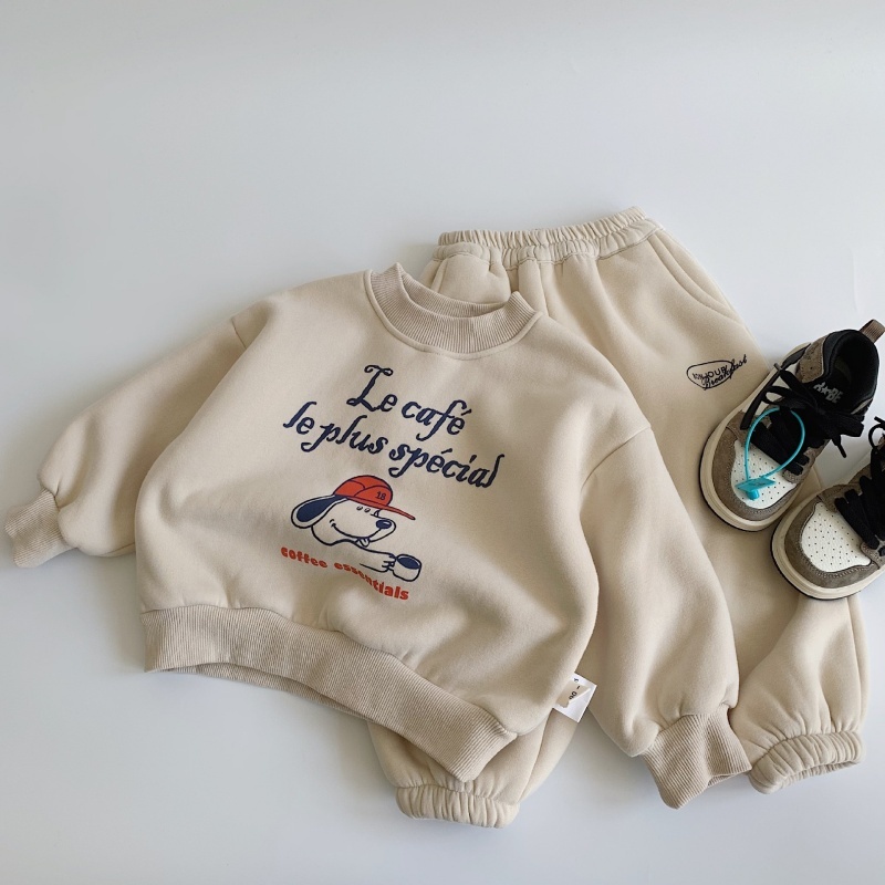 2pcs Baby Boy Digital Sports Alphabet Puppy Sweatshirt + Casual Trousers Set