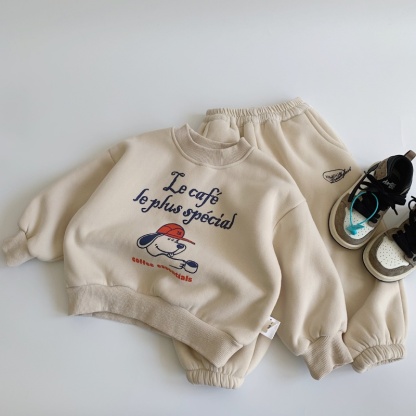2pcs Baby Boy Digital Sports Alphabet Puppy Sweatshirt + Casual Trousers Set