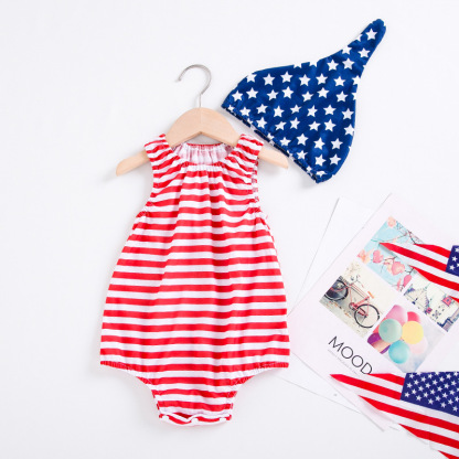 Baby Girl Red and White Stripes Bodysuit with Hat