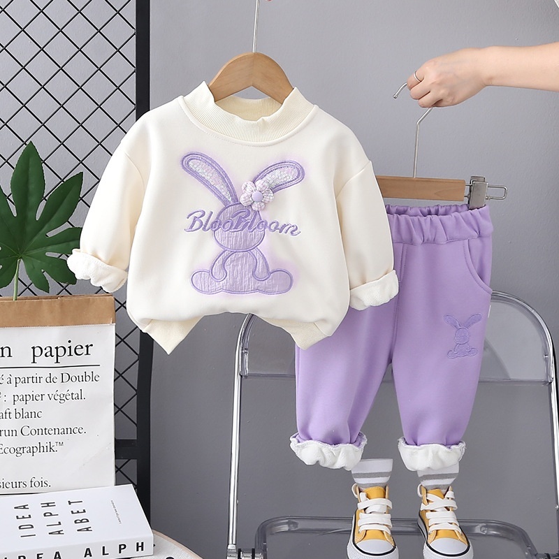 2pcs Baby Girl Bunny Padded Casual Set